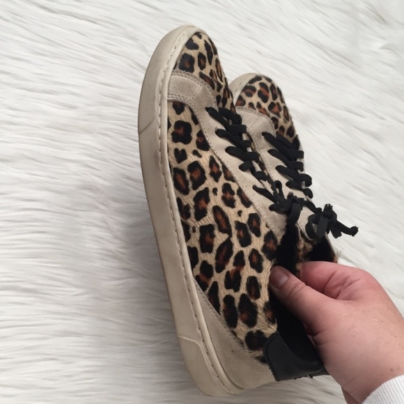 Zara Leopard Print Calf Hair Lace Up Sneakers 38 - Picture 9 of 11